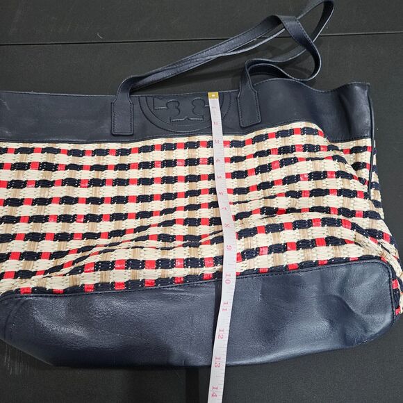 Tory Burch Raffia Woven Straw Leather Tote Bag Multicolor Picnic Beach Casual - Picture 15 of 16
